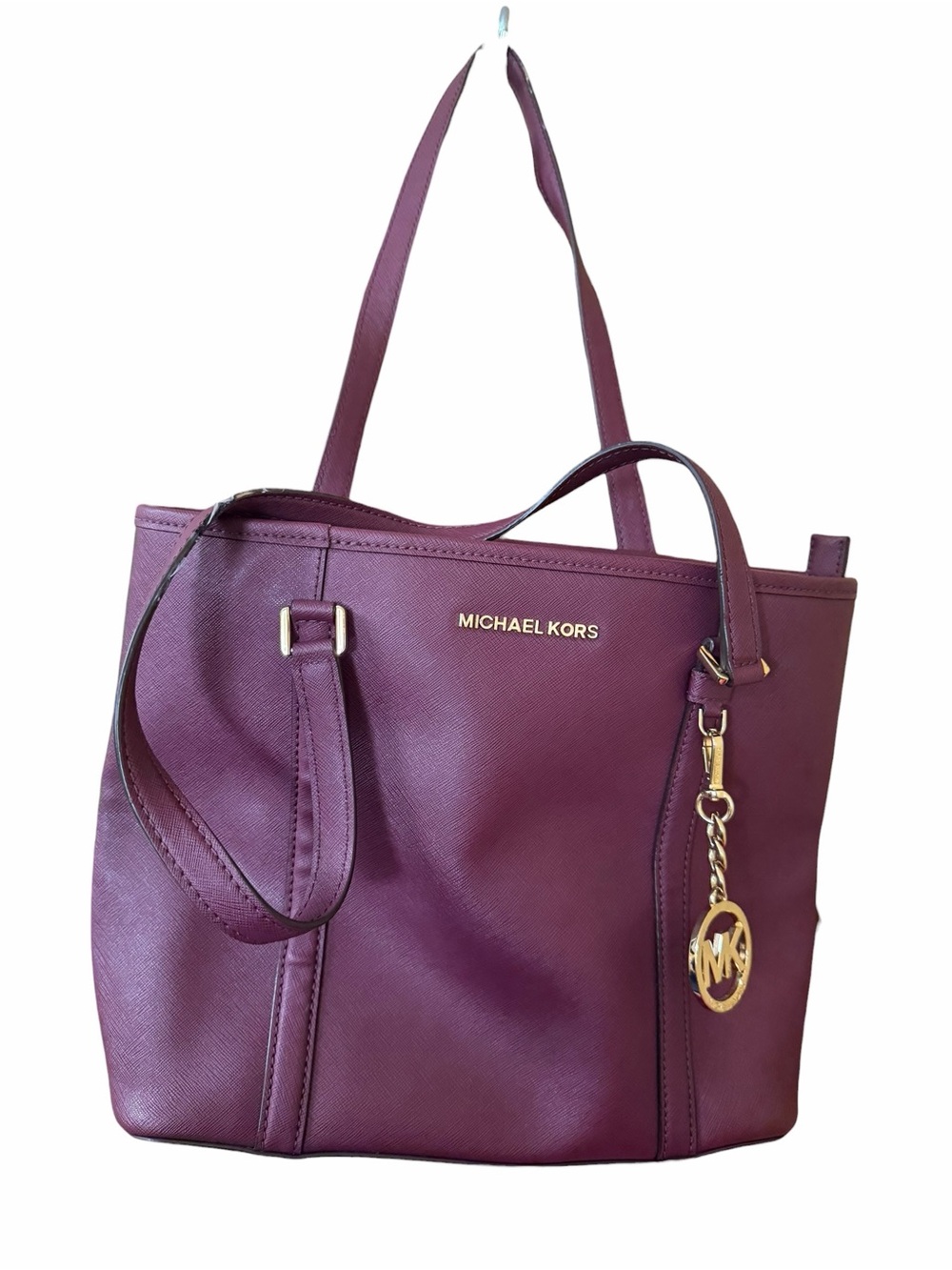Michael Kors Plum Saffiano Leather Tote with Gold Logo Charm
